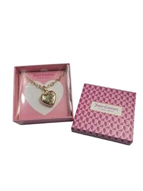 Juicy Couture Gold Tone Solid Heart Necklace With Sparkling Stones New In Box